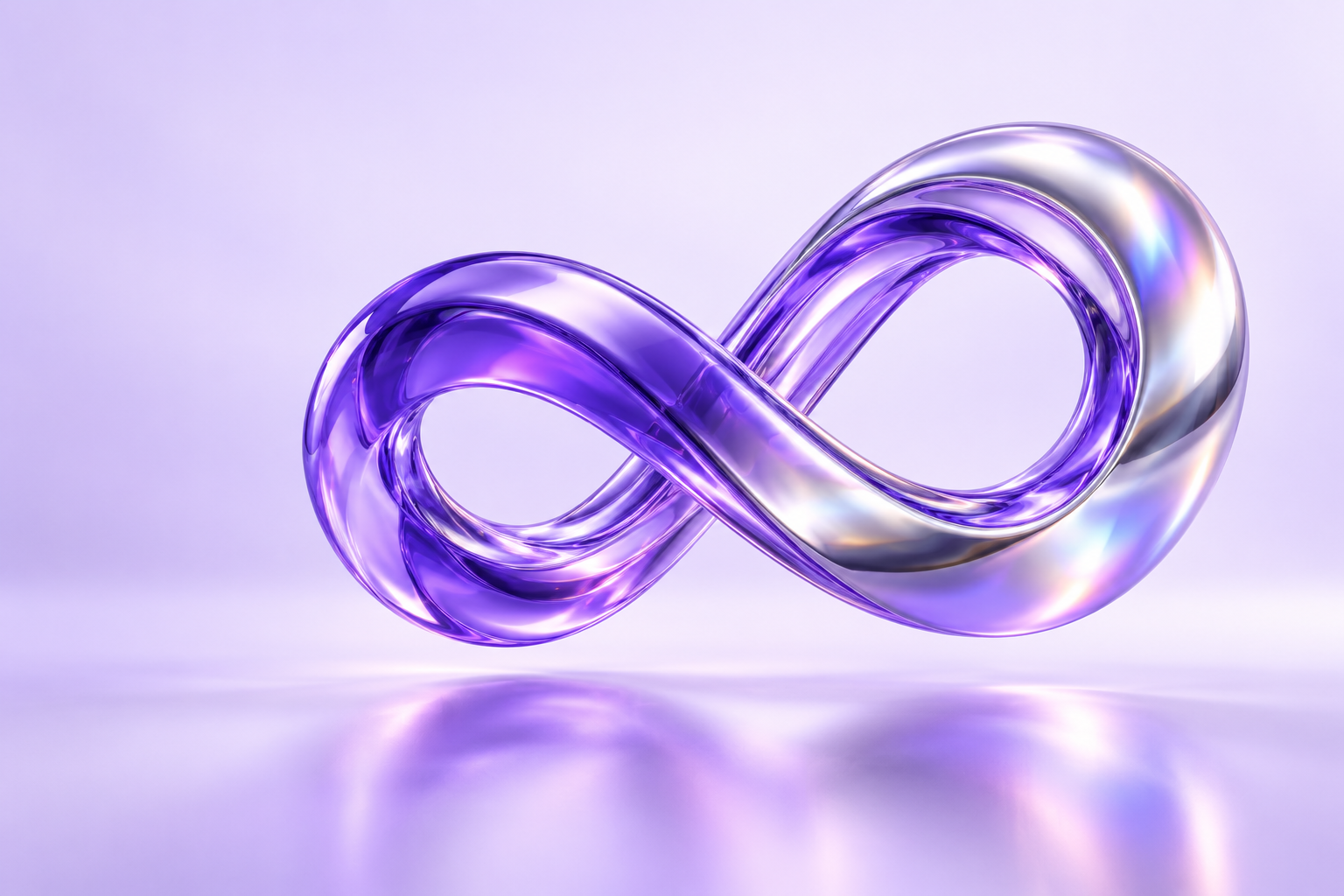 A flowing violet and chrome infinity sculpture representing connected, continuous automation